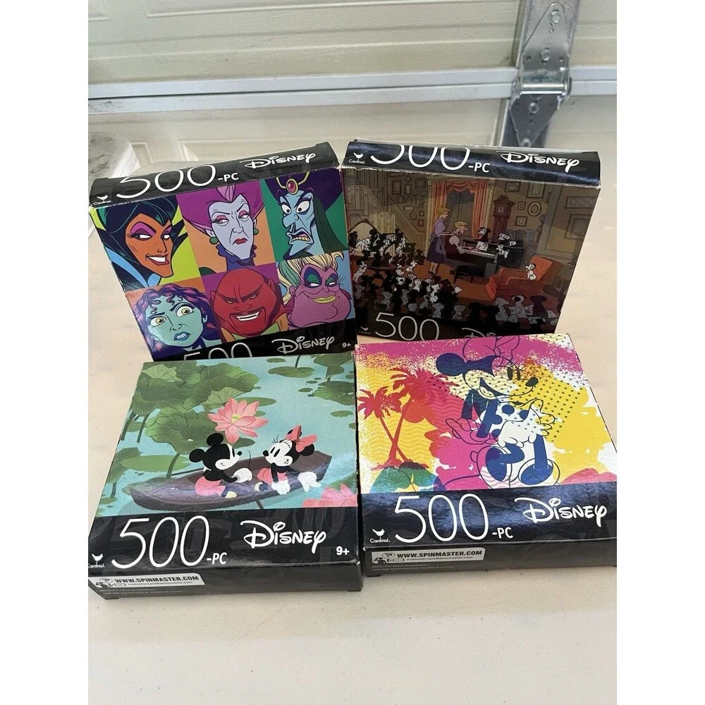 Disney Puzzle Lot 4 Spin Master  500pc Minnie Dalmation Villains Mickey&Minnie